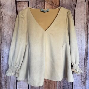 Tuckernuck Easton Blouse Faux Suede Quiet Luxury Old Money Bone Neutrals Medium